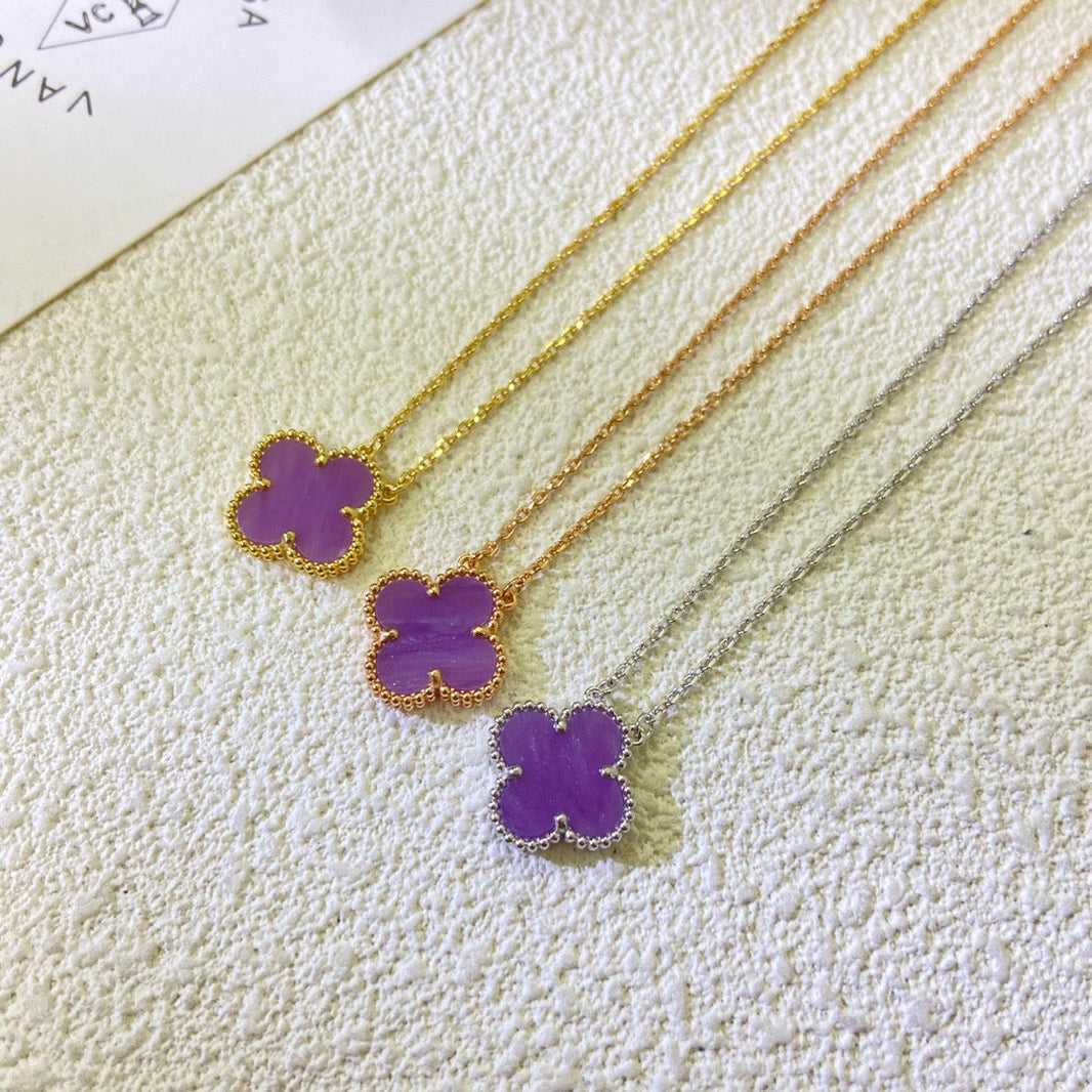[Amore Jewels]CLOVER 15MM  PURPLE VIOLET NECKLACE