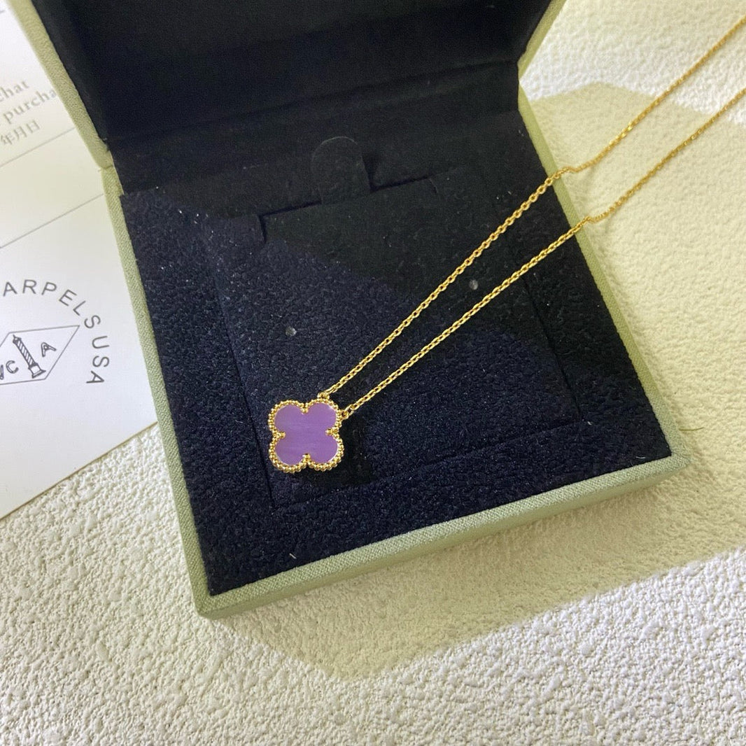 [Amore Jewels]CLOVER 15MM  PURPLE VIOLET NECKLACE