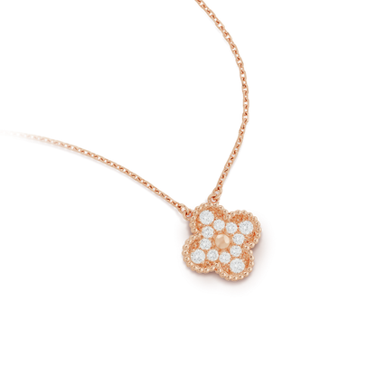 [Amore Jewels]CLOVER 15MM DIAMOND SINGLE FLOWER NECKLACE