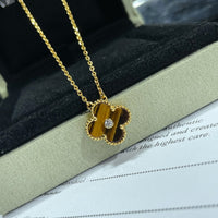 [Amore Jewels]CLOVER 15MM DIAMOND AND YELLOW TIGER'S EYE AGATE necklace