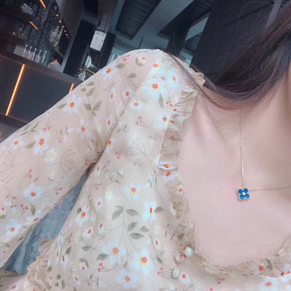 [Amore Jewels]CLOVER 15MM DIAMOND AND BLUE AGATE NECKLACE