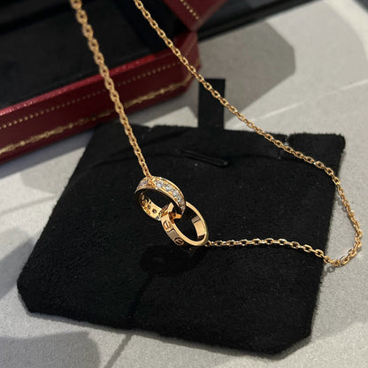 [Amore Jewels]LOVE DOUBLE RING HALF DIAMOND NECKLACE