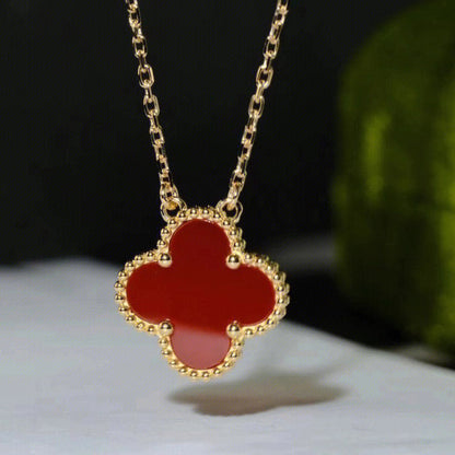 [Amore Jewels]CLOVER 15MM CARNELIAN SINGLE FLOWER NECKLACE