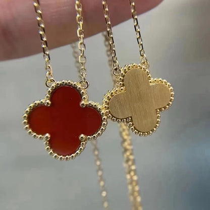 [Amore Jewels]CLOVER 15MM CARNELIAN SINGLE FLOWER NECKLACE