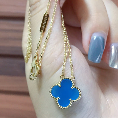 [Amore Jewels]CLOVER 15MM BLUE AGATE NECKLACE