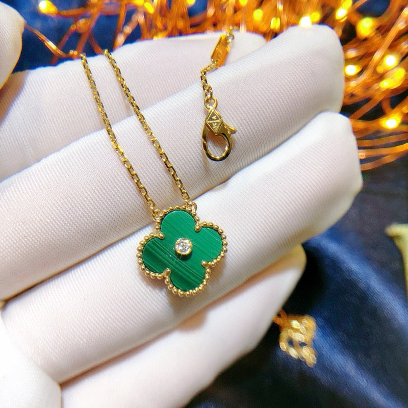 [Amore Jewels]CLOVER 15MM DIAMOND TURQUOISE NECKLACE