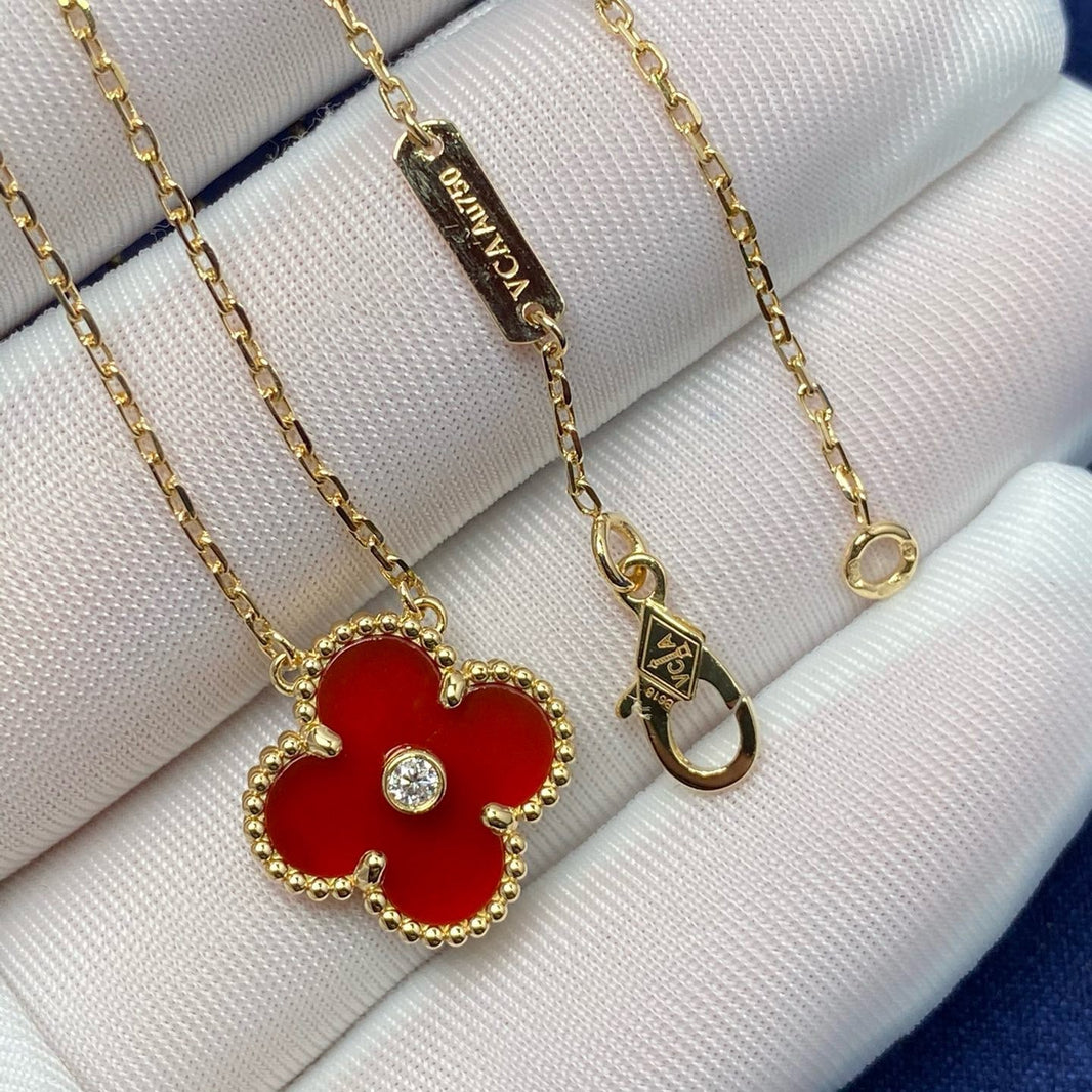 [Amore Jewels]CLOVER 15MM DIAMOND CARNELIAN NECKLACE