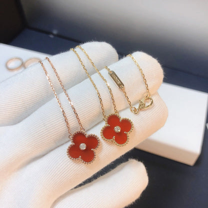[Amore Jewels]CLOVER 15MM DIAMOND CARNELIAN NECKLACE