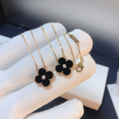 [Amore Jewels]CLOVER 15MM DIAMOND ONYX NECKLACE