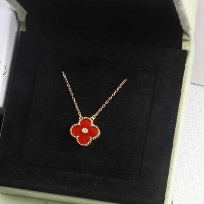 [Amore Jewels]CLOVER 15MM DIAMOND CARNELIAN NECKLACE