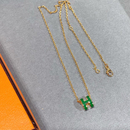 [Amore Jewels]POP H GREEN NECKLACE SILVER AND GOLD