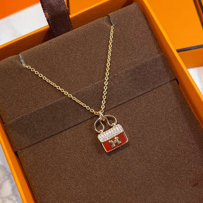 [Amore Jewels]CONSTANCE RED PEDANT PINK GOLD NECKLACE