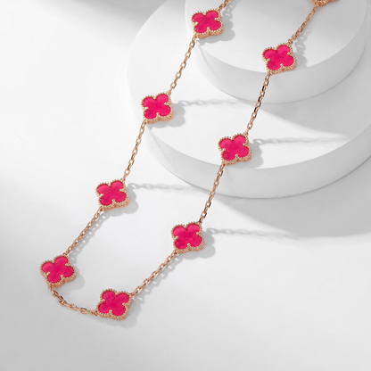 [Amore Jewels]NEW CLOVER 10 MOTIFS PINK ENAMEL NECKLACE