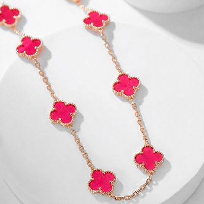 [Amore Jewels]NEW CLOVER 10 MOTIFS PINK ENAMEL NECKLACE