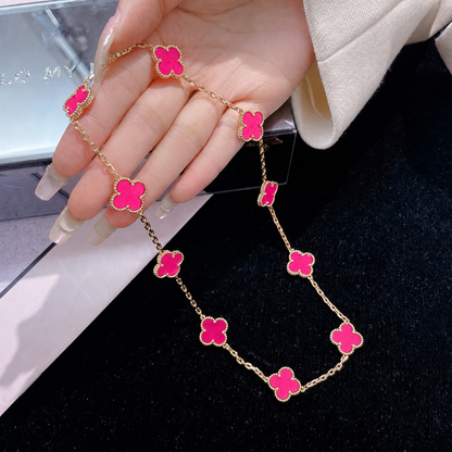 [Amore Jewels]NEW CLOVER 10 MOTIFS PINK ENAMEL NECKLACE