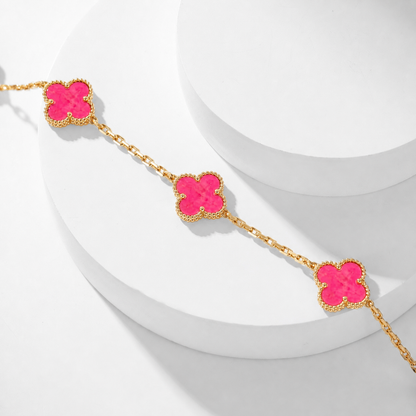 [Amore Jewels]NEW CLOVER 10 MOTIFS PINK ENAMEL NECKLACE