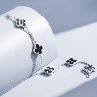 [Amore Jewels]CLOVER 5 MOTIF VEINED ONYX BRACELET SILVER