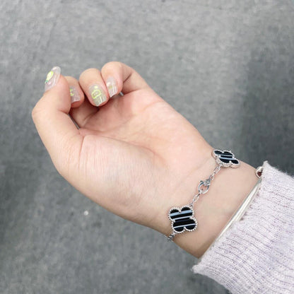 [Amore Jewels]CLOVER 5 MOTIF VEINED ONYX BRACELET SILVER