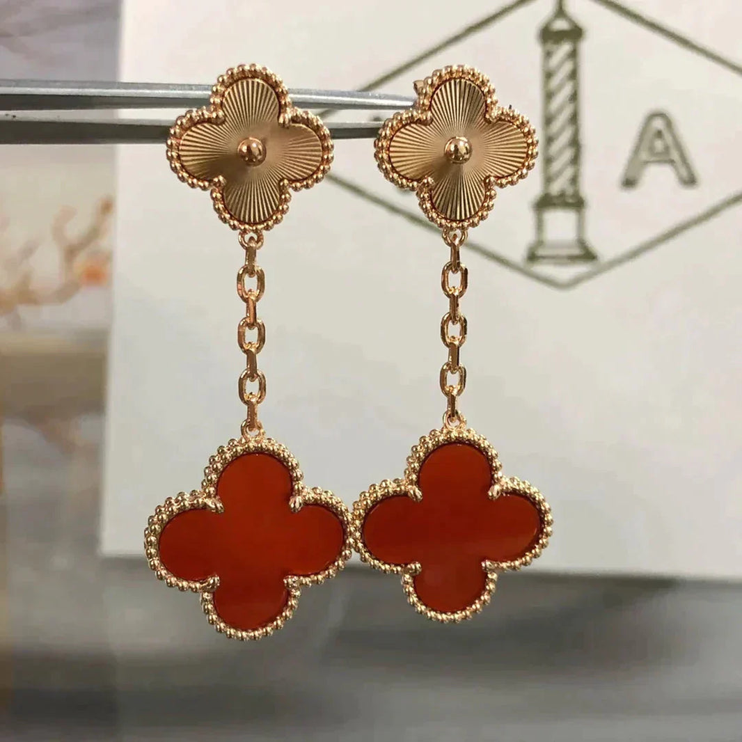 [Amore Jewels]CLOVER 2 MOTIF  LASER CARNELIAN EARRINGS