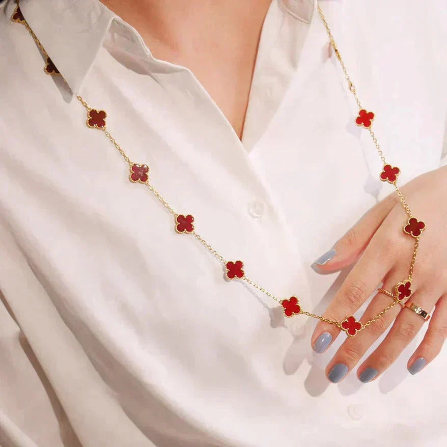[Amore Jewels]CLOVER 20 MOTIFS CARNELIAN NECKLACE
