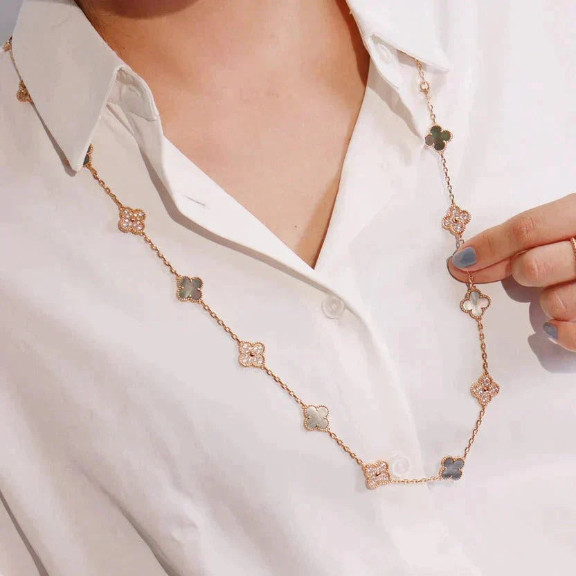 [Amore Jewels]CLOVER 20 MOTIFS DARK MOP DIAMOND  NECKLACE