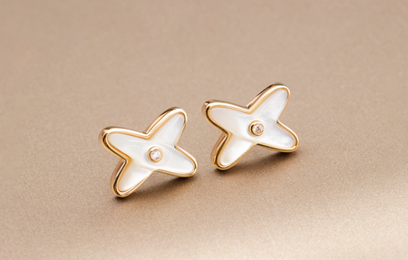 [Amore Jewels]JEUX DE WHITE MOP ROSE GOLD DIAMOND EARRINGS