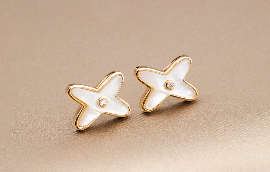 [Amore Jewels]JEUX DE WHITE MOP PINK GOLD DIAMOND EARRINGS