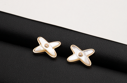 [Amore Jewels]JEUX DE WHITE MOP ROSE GOLD DIAMOND EARRINGS