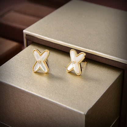 [Amore Jewels]JEUX DE WHITE MOP GOLD DIAMOND EARRINGS