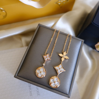 [Amore Jewels]COLOR BLOSSOM LARIAT NECKLACE PINK GOLD WHITE MOTHER PEARL AND DIAMOND