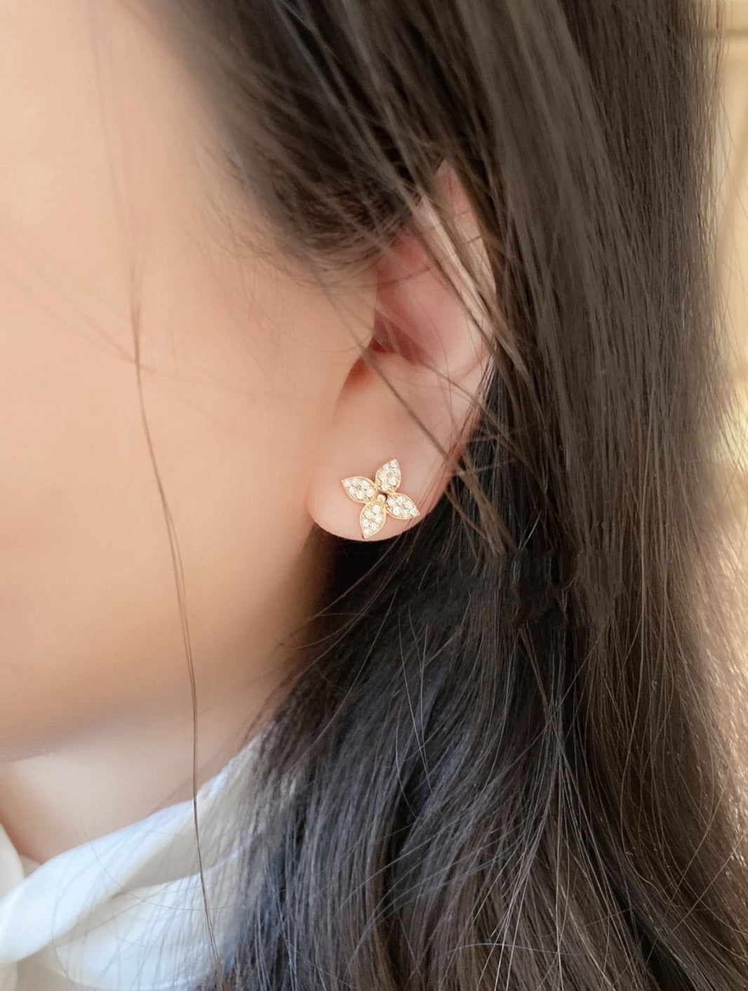 [Amore Jewels]STAR BLOSSOM STUD EARRINGS PINK GOLD DIAMONDS
