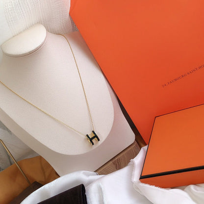 [Amore Jewels]HM CLIC BLACK ENAMEL GOLD NECKLACE
