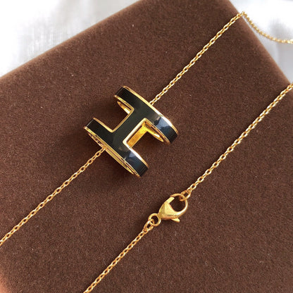 [Amore Jewels]HM CLIC BLACK ENAMEL GOLD NECKLACE