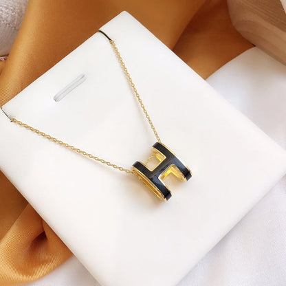[Amore Jewels]HM CLIC BLACK ENAMEL GOLD NECKLACE