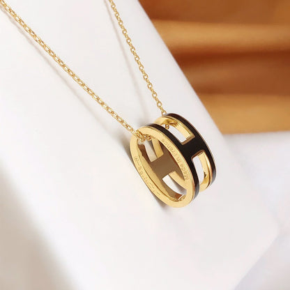 [Amore Jewels]HM CLIC BLACK ENAMEL GOLD NECKLACE