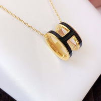 [Amore Jewels]HM CLIC BLACK ENAMEL GOLD NECKLACE