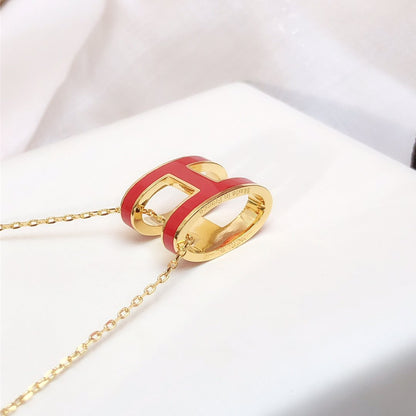 [Amore Jewels]HM CLIC RED ENAMEL GOLD NECKLACE