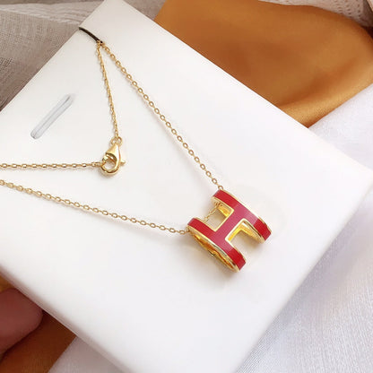 [Amore Jewels]HM CLIC RED ENAMEL GOLD NECKLACE
