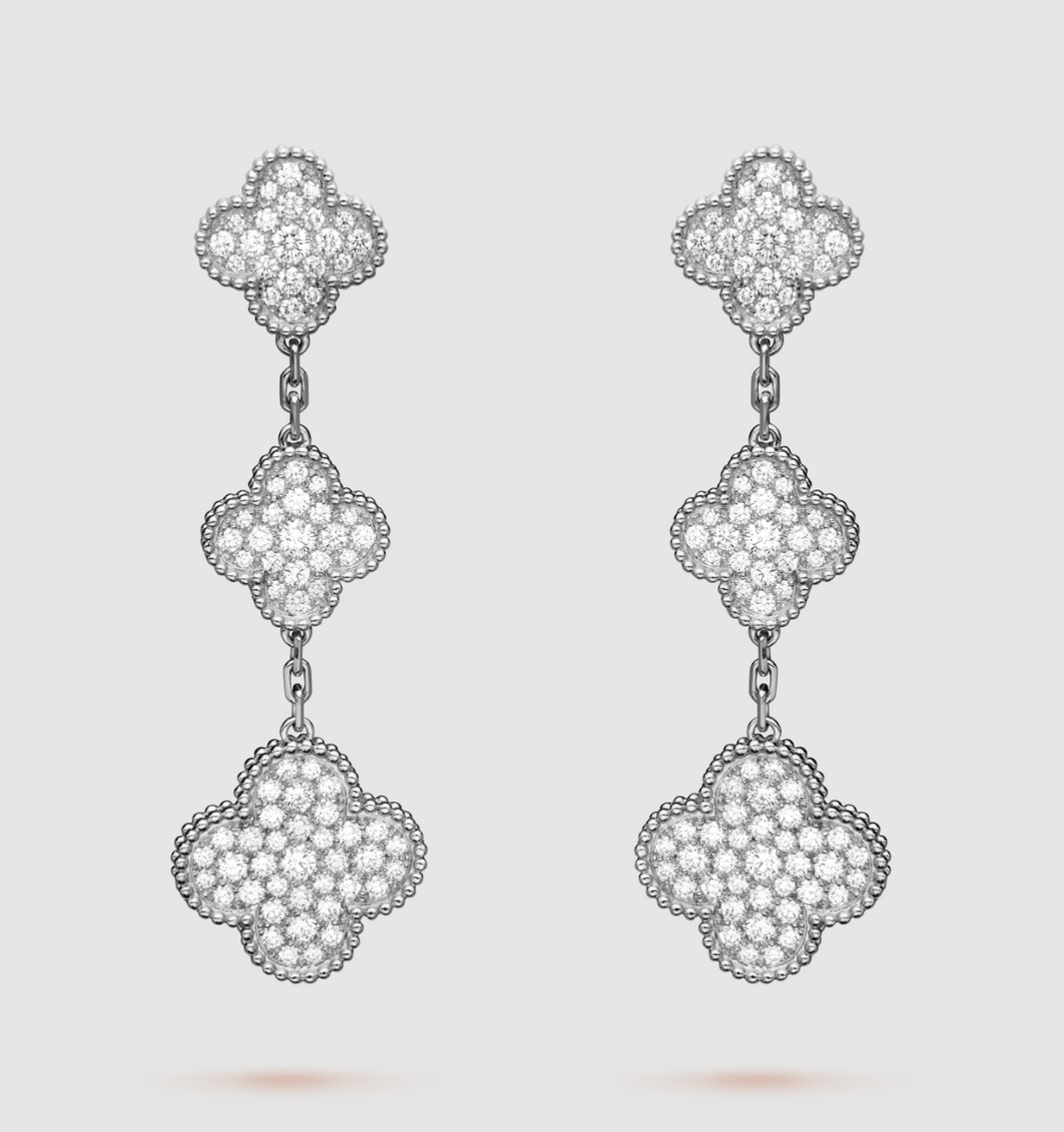 [Amore Jewels]CLOVER 3 MOTIF DIAMOND SILVER DROP EARRINGS