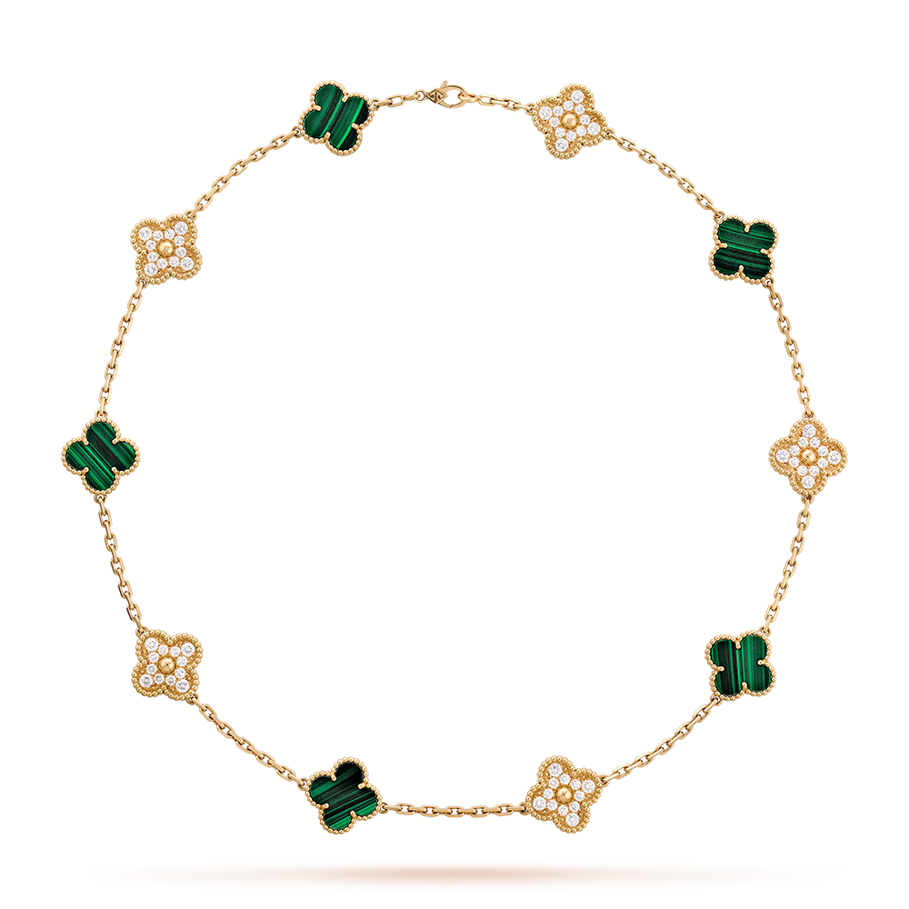 [Amore Jewels]CLOVER 10 MOTIFS MALACHITE DIAMOND NECKLACE