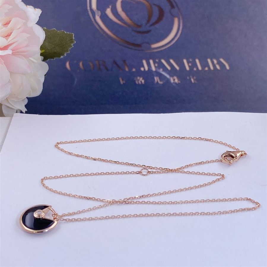 [Amore Jewels]AMULETTE ROSE GOLD ONYX NECKLACE