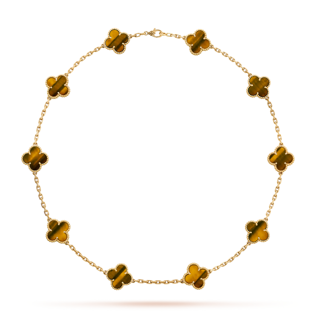 [Amore Jewels]CLOVER 10 MOTIFS TIGER EYE NECKLACE
