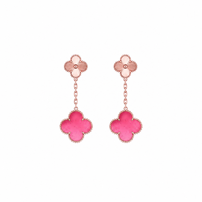 [Amore Jewels]NEW CLOVER 2 MOTIF PINK ENAMEL EARRINGS