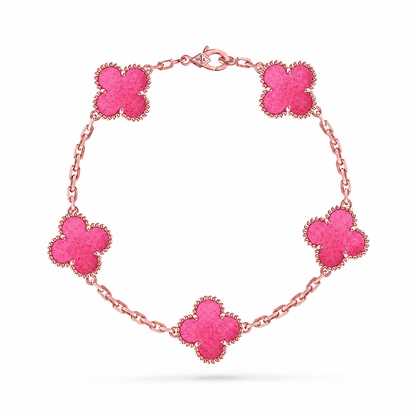 [Amore Jewels]NEW CLOVER 5 MOTIFS PINK ENAMEL BRACELET
