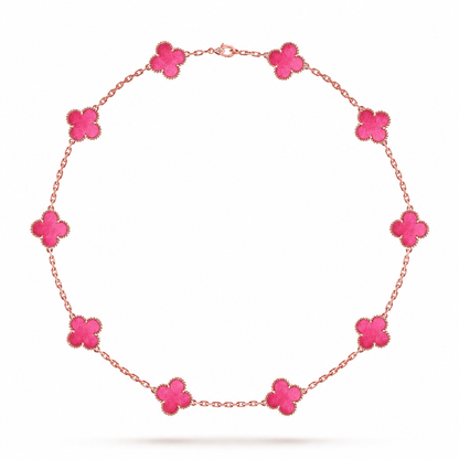 [Amore Jewels]NEW CLOVER 10 MOTIFS PINK ENAMEL NECKLACE