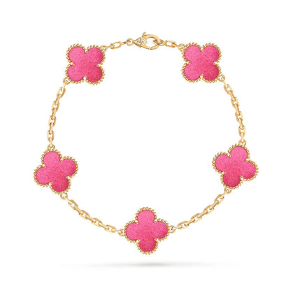 [Amore Jewels]NEW CLOVER 5 MOTIFS PINK ENAMEL BRACELET