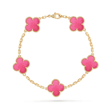 [Amore Jewels]NEW CLOVER 5 MOTIFS PINK ENAMEL BRACELET