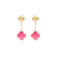 [Amore Jewels]NEW CLOVER 2 MOTIF PINK ENAMEL EARRINGS