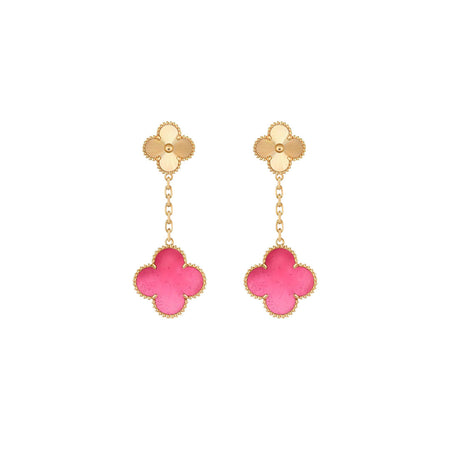 [Amore Jewels]NEW CLOVER 2 MOTIF PINK ENAMEL EARRINGS