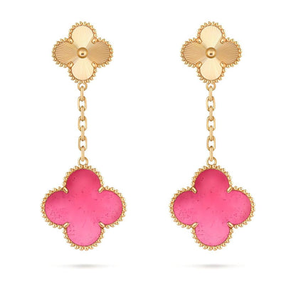 [Amore Jewels]NEW CLOVER 2 MOTIF PINK ENAMEL EARRINGS
